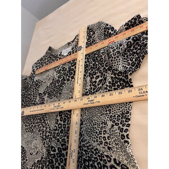 Kathy Che Women Blouse 18 Animal Print Y2K Open Front Hidden Botton Short Sleeve - Picture 7 of 9